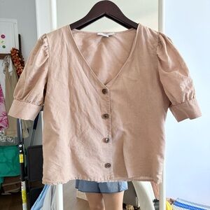 Amour Vert linen/organic cotton Women's Tan Button-Up Top